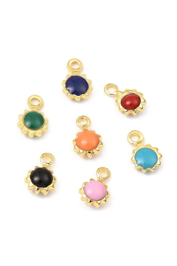 Brass Enamel Charms Real 18K golden Plated Long-Lasting Plated Lead Free Cadmium Free Sun Charm Mixed color 7x4x2mm Hole: 1mm