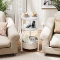 thumbnail image 5 of Round Side Table, 3-Tier End Table with Power Outlets, Small Table with Storage Basket, Coffee Table Sofa Side Table for Small Spaces, Nightstand for Living Room Bedroom 11.81in Matte White, 5 of 8