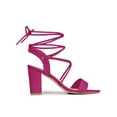 thumbnail image 3 of BLISSFUL STEP Women's Shoes Faux Suede Lace Up Block Heel Slingback Open Toe Sandals Hot Pink 11, 3 of 7