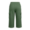 thumbnail image 5 of Utoimkio Women's Waffle Knit Capri Pants Drawstring High Waist Relax Fit Cargo Trousers with Side Pockets, 5 of 6