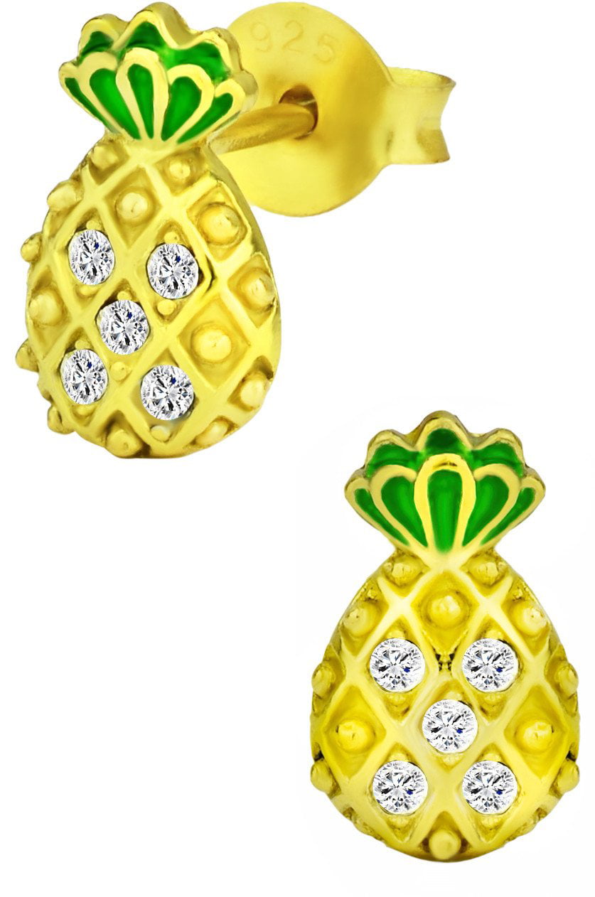 925 Sterling Silver Pineapple Yellow Crystal Stud Earrings for Woman Girls