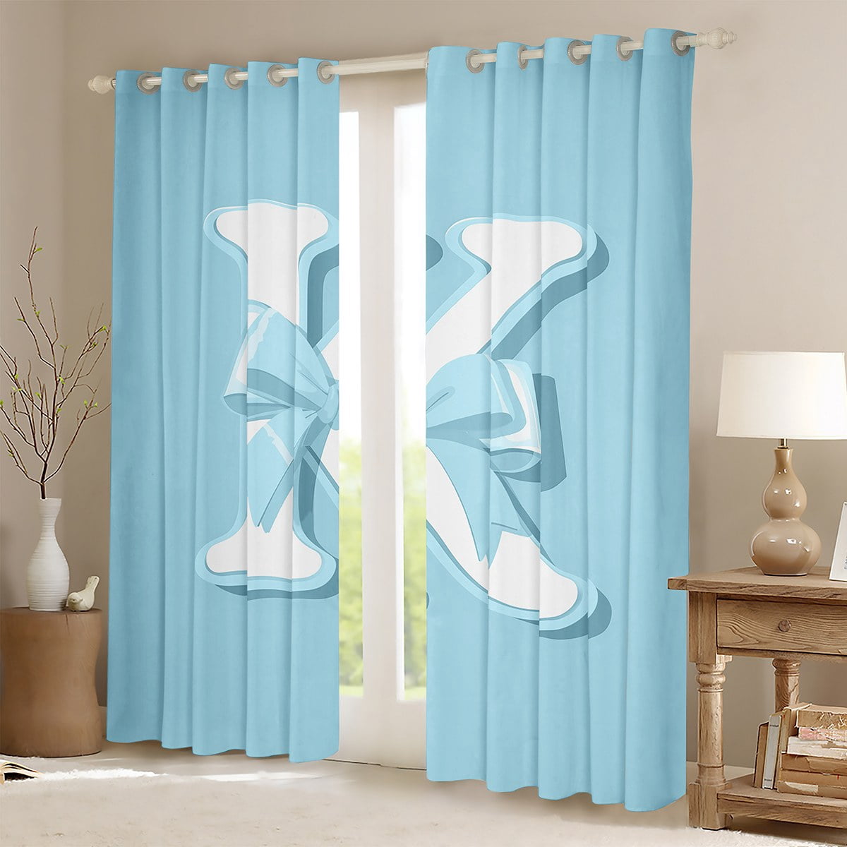 Erosebridal Initial K Letter Curtains and Drapes (38x45), Princess Bow 30%-50% Blackout Curtains for Bedroom, Blue Monogrammed Curtains for Living Room, Window Curtains Room Decor