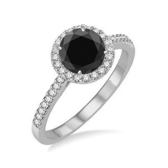 Bestselling Classic 1.25 Carat Round Black and White Diamond Engagement Ring in 14k White Gold