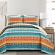 Lush Decor Boho Chic - Set di 3 trapunte in cotone, reversibile, stile oversize, colore: rosso e oceano