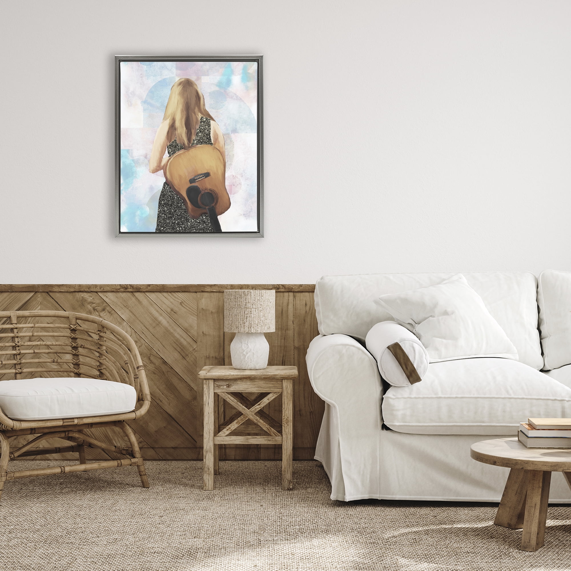 Stupell Industries Dreaming With My Guitar Gray Framed Floater Canvas Wall Art, design by Dan Meneely
