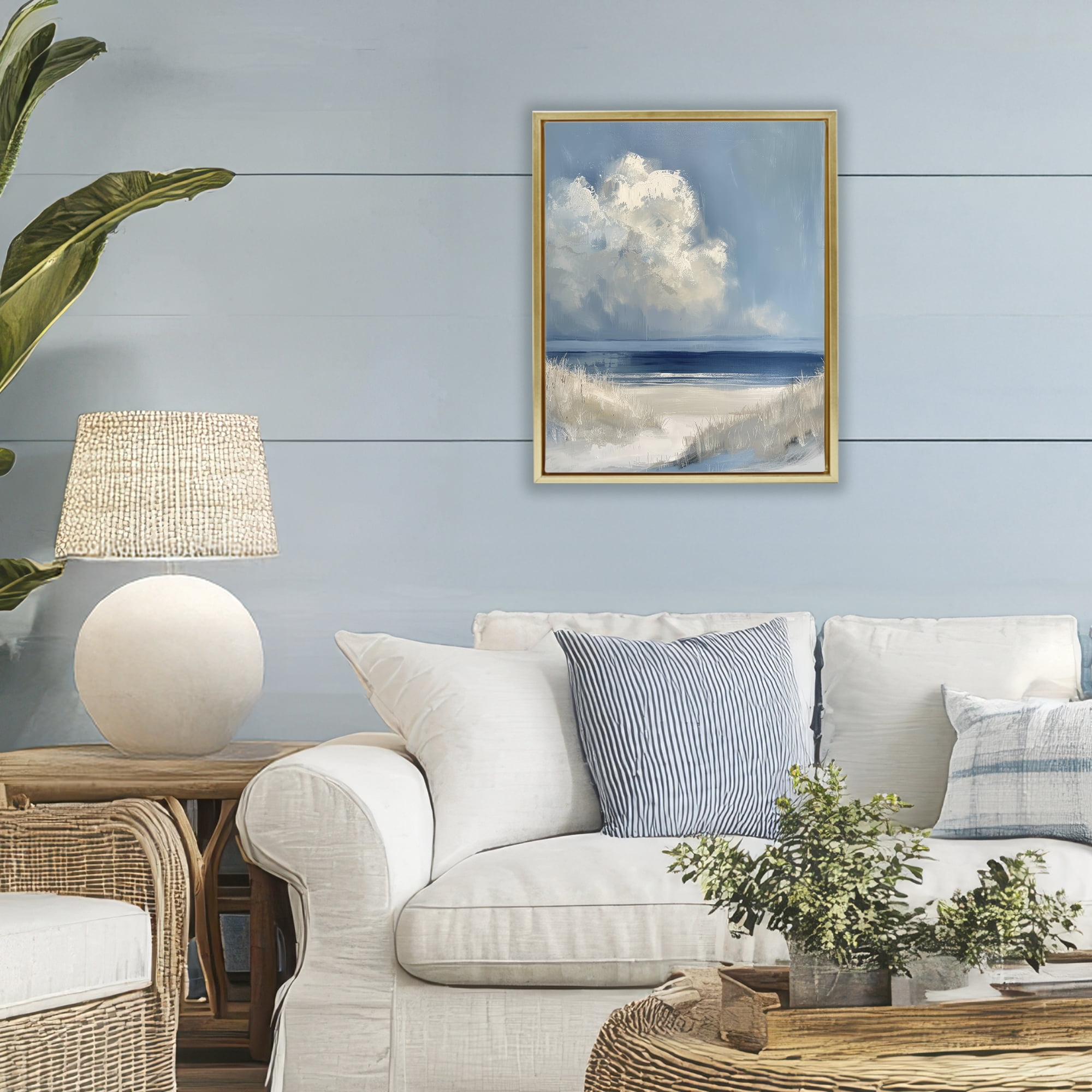 Stupell Industries Dark Waters Ahead Gold Framed Floater Canvas Wall Art, design by Petal Prints Design