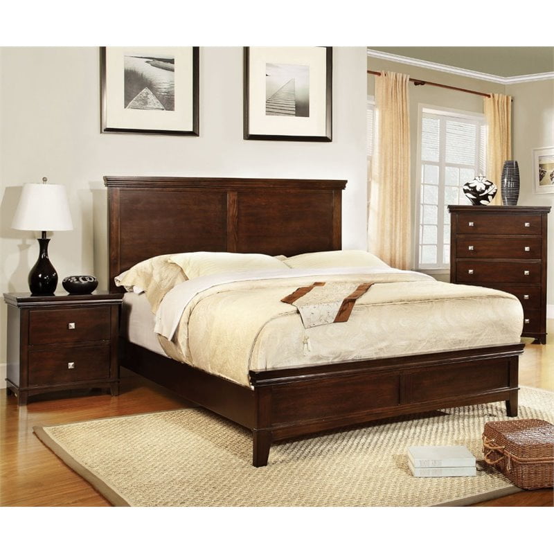 FOA Brighton 3pc Brown Cherry Solid Wood Bedroom Set Full + Chest