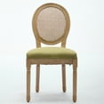 thumbnail image 2 of GAKMCIL Linen Fabric Upholstered Dining Chair, French Style Solid Wood Frame Antique Painting Rattan Back Dining Room Chair, Steel Spring Lining, Weight Capacity:300lb, Olive-Green (Set of 2), 2 of 15