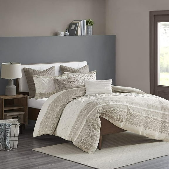 INK IVY Mila 3-Piece Modern Cotton Printed Comforter Set with Chenille in Brown