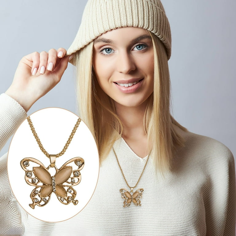 xinqinghao rose pendant butterflys jewelry long women fashion opal gold charm chain necklace multicolor
