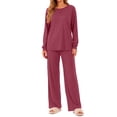 thumbnail image 3 of Weekease 2 Piece Pajama Set for Women Crew Neck Long Sleeve Tops Drawstring Pants Casual Sleepwear Fall Nightwear with Pockets, 3 of 7