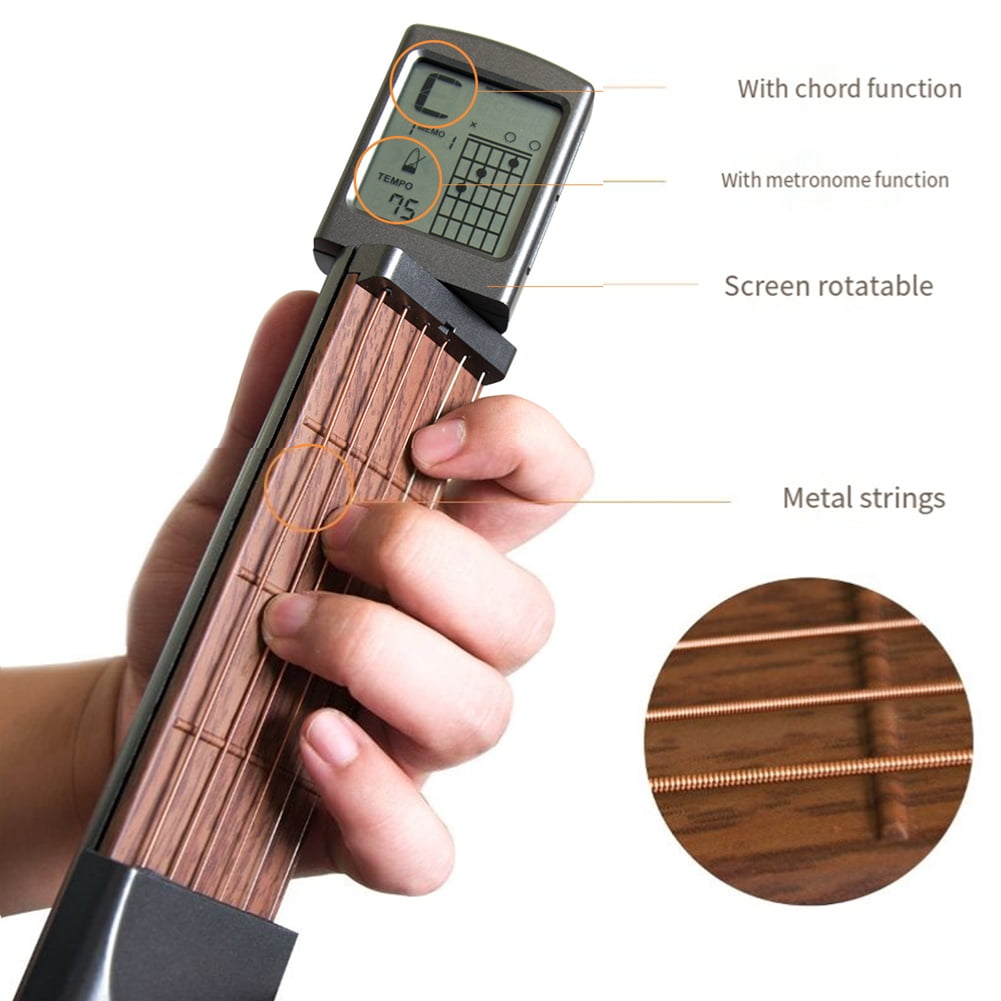 Portable Pocket Guitar Chord Trainer Guitar Practice Tools LCD Chords Tools Guitar Accessories for Beginners,1 * Portable Electric Guitar,Black