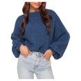 thumbnail image 2 of Women'S Oversized Sweater Crewneck Fall Winter Long Sleeve Fuzzy Warm Knit Pullover Sweaters Trendy Outfits Navy Blue L, 2 of 7