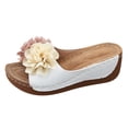thumbnail image 4 of Rokment Women's Floral Orthopedic Platform Wedge Dress Backless Sandals 2026 Beach Bohemian Comfortable Leather Flower Arch Support Chunky High Heels Walking Slip on Summer Shoes White Size 6.5, 4 of 5