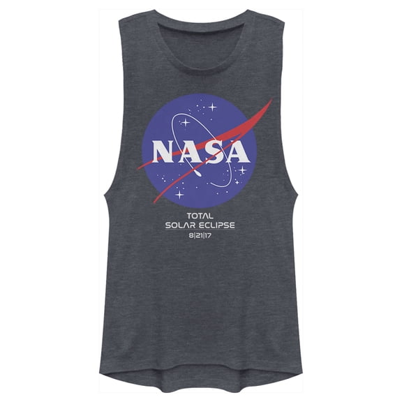 Junior's NASA Classic Logo Total Solar Eclipse 2017  Festival Muscle Graphic Tee Denim Blue Heather Large