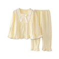 thumbnail image 3 of YunPes Girls Cute Loungewear Set Lace Trim Square-Neck Bubble Crinkle Blouse and Ruffle Pants Kids Soft Lightweight Spring Fall Outfits, 3 of 6