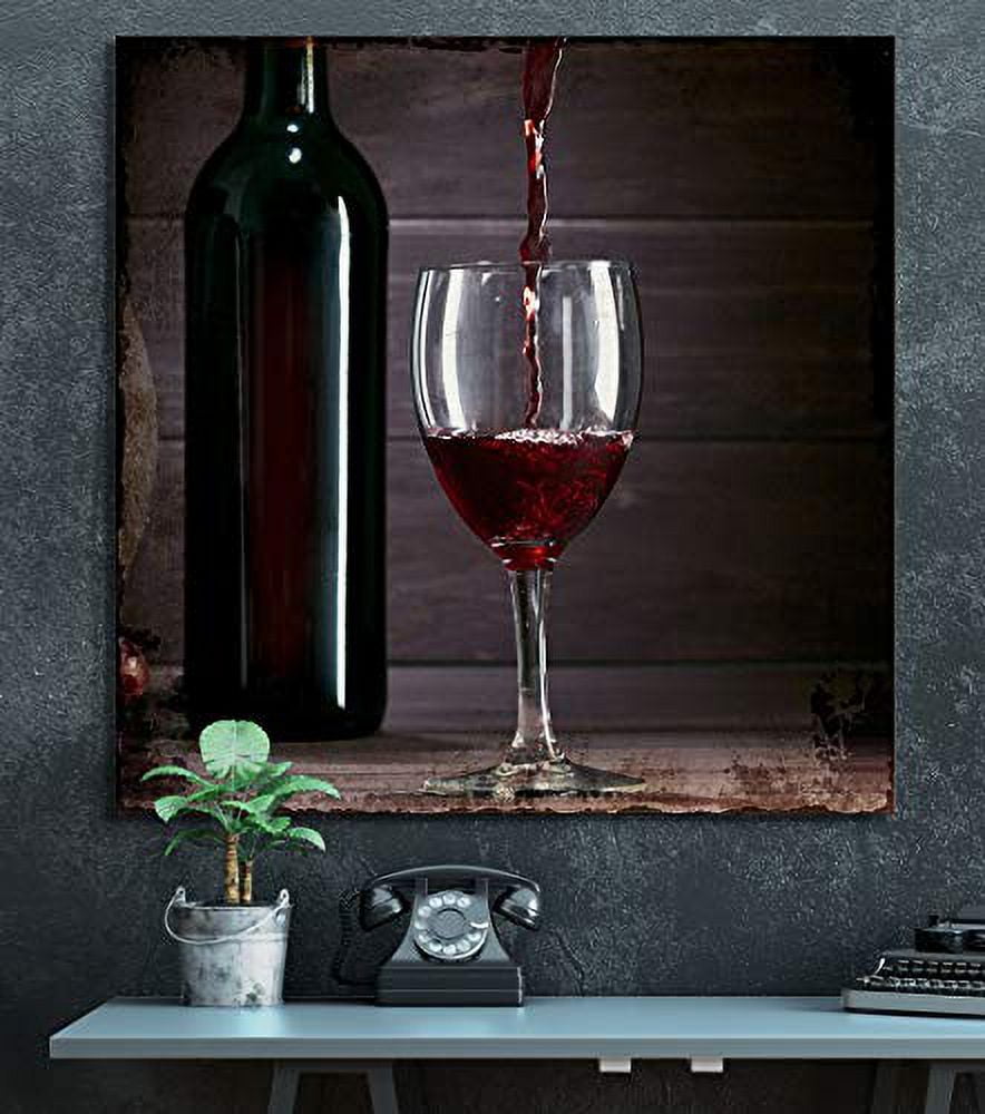 wall26 Square Canvas Wall Art Rustic Style Glass of Wine with Wine  Bottle and Grapes Giclee Print Gallery Wrap Modern Home Art Ready to Hang  12x12 inches