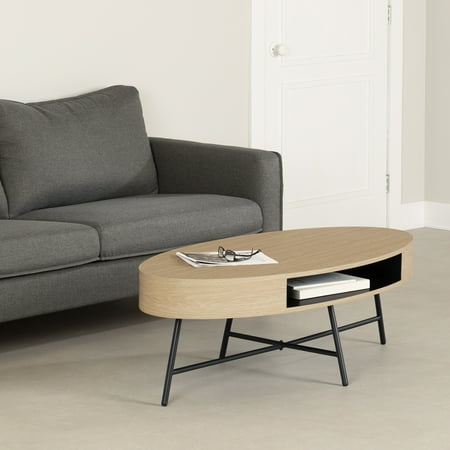 HomeStock Old World Charm Living Room Table, Pale Oak Finish with Ample Storage with Plastic Black Legs, End Table
