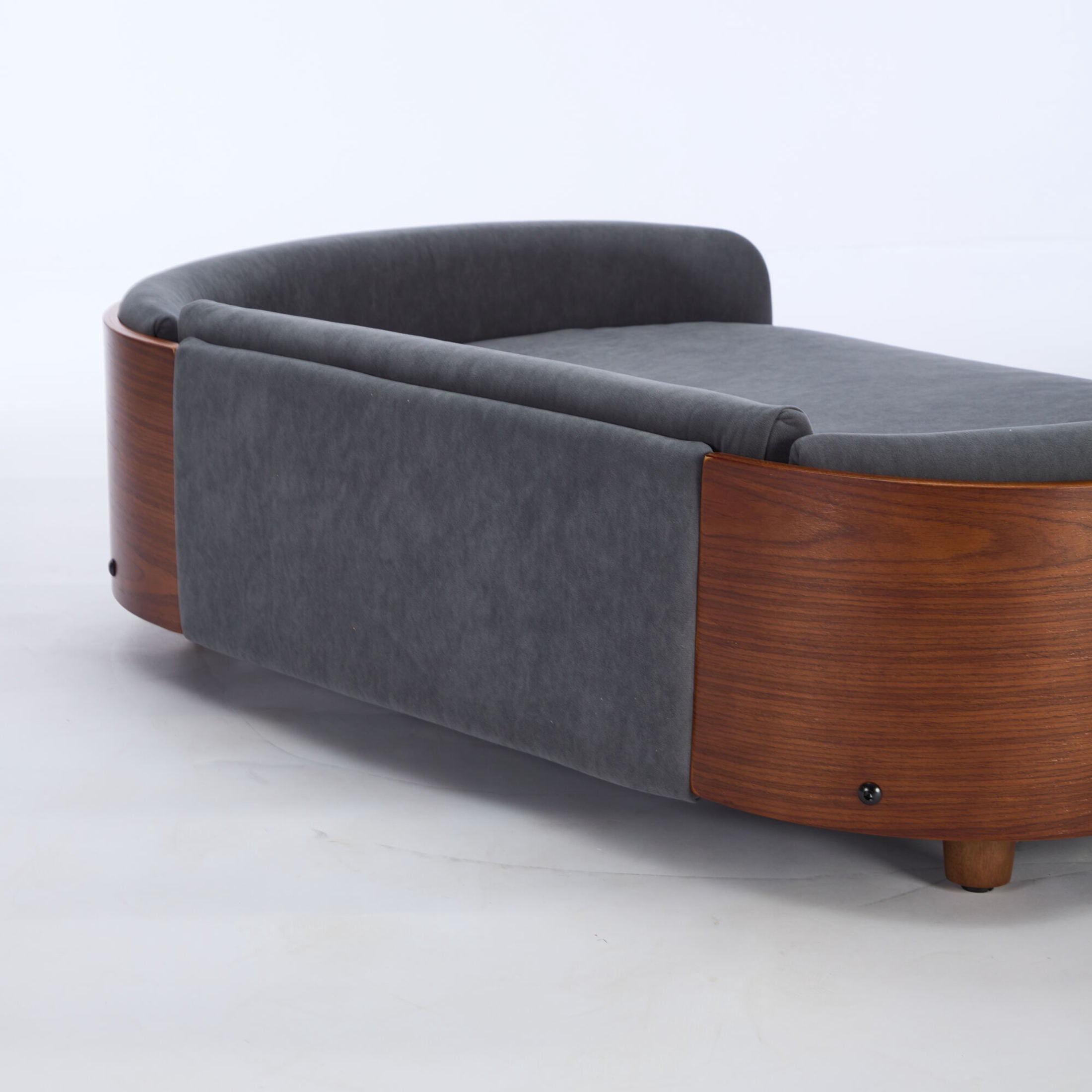 Noble House Scandinavian Elevated Large Dog Bed, Pet Sofa with Solid Wood Frame, Dark Gray and Walnut