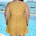 thumbnail image 5 of YUGYXL Women's Plus Size Mini Dress Crew Neck Sleeveless Dress Polka Dot High Waist Dresses Boho Ruffled Summer Dresses Yellow XXXXL, 5 of 7