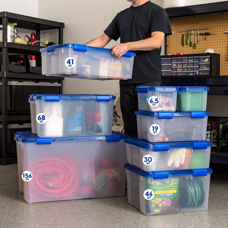 IRIS 156 Qt. Plastic Storage Bins with Sealed Lids, Clear Gasket