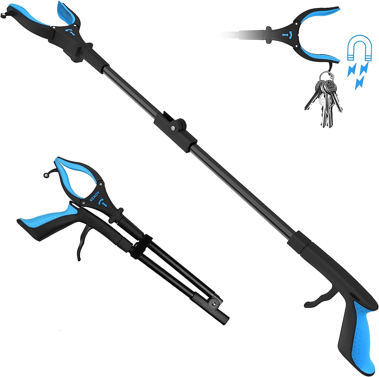 Foldable Grabber Reacher Tool with Bright Headlight, 32" Claw Grabbers with 90°Rotating Anti