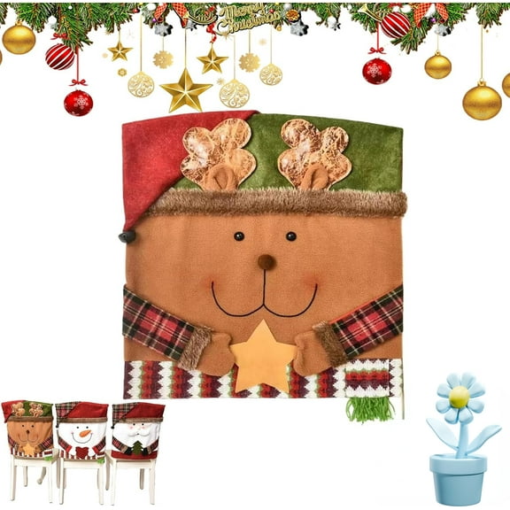 2026 New Christmas Chair Covers,Christmas Themed Chair Cover for Dining Chairs,Cute Christmas Chair Decor Decorations for Banquet Kitchen Holiday Party Decor (C)