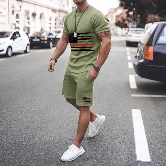 Vedolay Short Sets Men 2 Piece Outfits Vacation Men's Polo Shirt and Shorts Set Summer Outfits Fashion Short Sleeve Polo Suit for Men,Khaki L