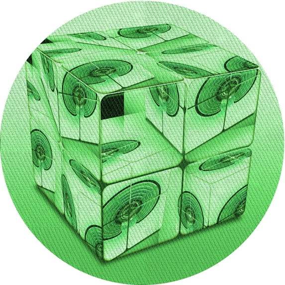 Ahgly Company Indoor Round Patterned Stoplight Go Green Area Rugs, 7' Round