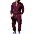 thumbnail image 2 of Yusimy Men's Fleece-Lined 2-Piece Cargo Set Half-Zip Zip-Up Stand-Up Collar Pocket Jogger Pants Casual, 2 of 9