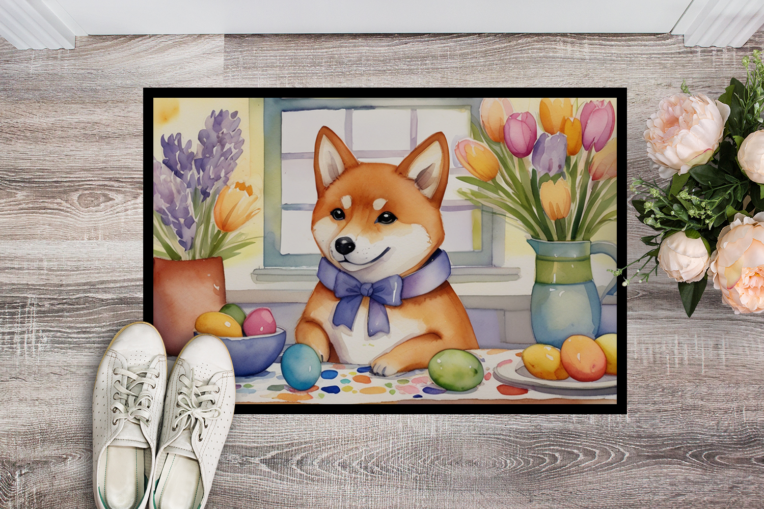 Decorating Easter Shiba Inu Doormat 27 in x 18 in