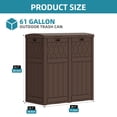thumbnail image 2 of Uforic Double Compartment Outdoor Trash Can, 62 Gallon Waterproof Resin Garbage Bin with Tiered Lid and Drip Tray for Patio Deck Backyard, Dark Brown, 2 of 10