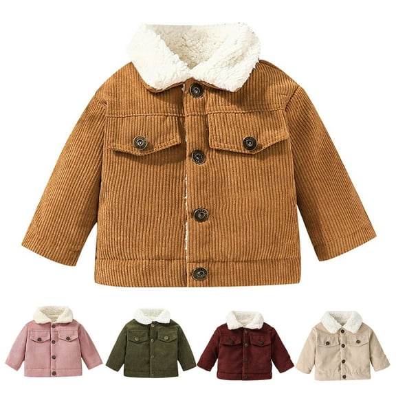 safuny Boys Girls Winter Warm Corduroy Jacket Coat Solid Color Casual Playwear Tops Toddler Baby Long Sleeve Shirts Brown 12-18M