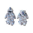 thumbnail image 5 of Cjfdfy Newborn Baby Boy Fall Winter Clothes Infant Baby Boy Halloween Dinosaur Costume Warm Plush Hooded Romper One Piece Animal Outfit Front Button Long Sleeve Jumpsuit, 5 of 9