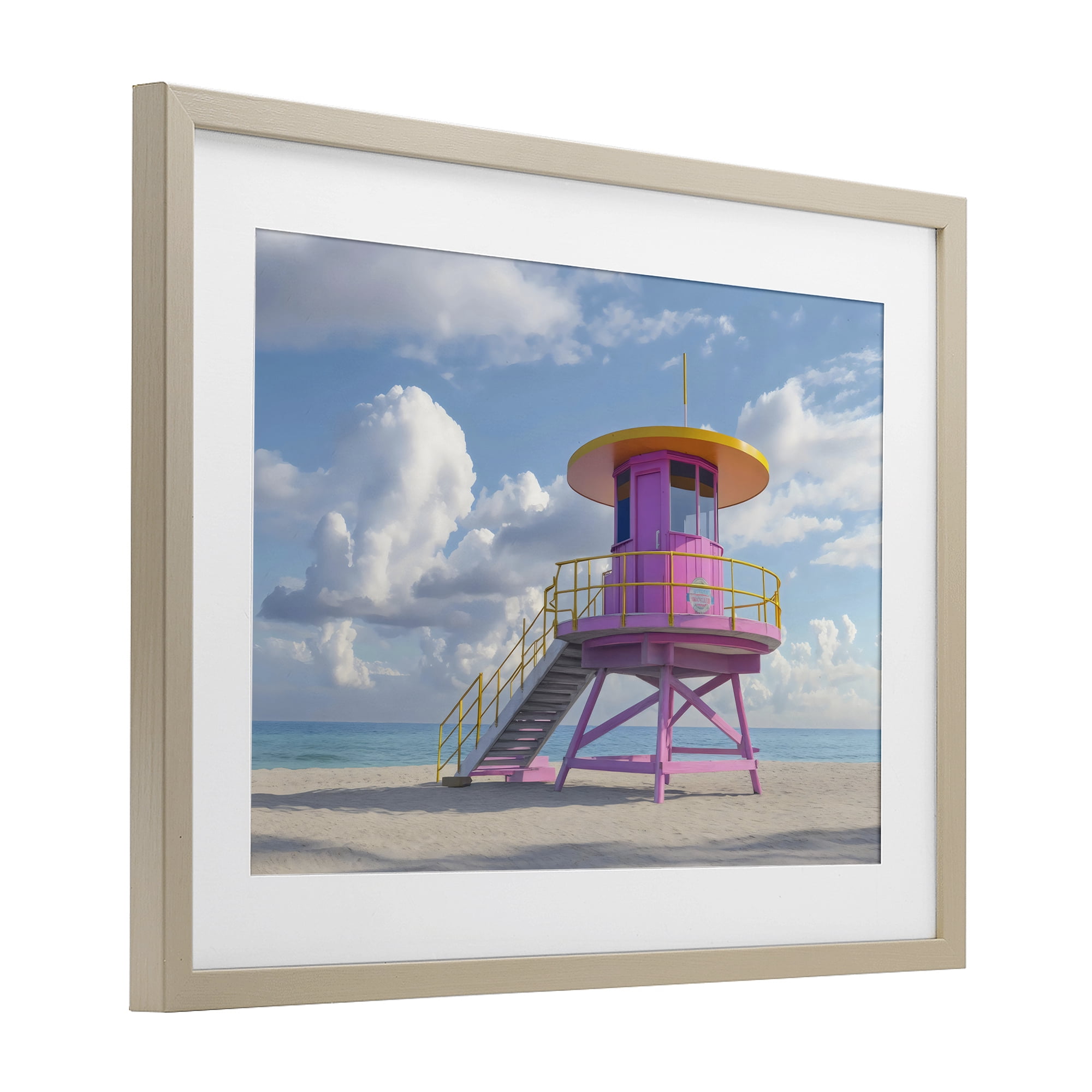 Stupell Industries Miami Beach Tower in Pink Birch Framed Print Under Glass, design by Creative Studio