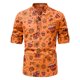 thumbnail image 2 of Camisa de lino de algodón de moda casual para hombres Top de cuello en V étnico con estampado de manga larga Pompotops  oipoqjl53161, 2 of 9