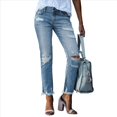 thumbnail image 1 of Pantalones Vaqueros Rectos Rotos con Efecto Desgastado para Mujer Azul XL, 1 of 8