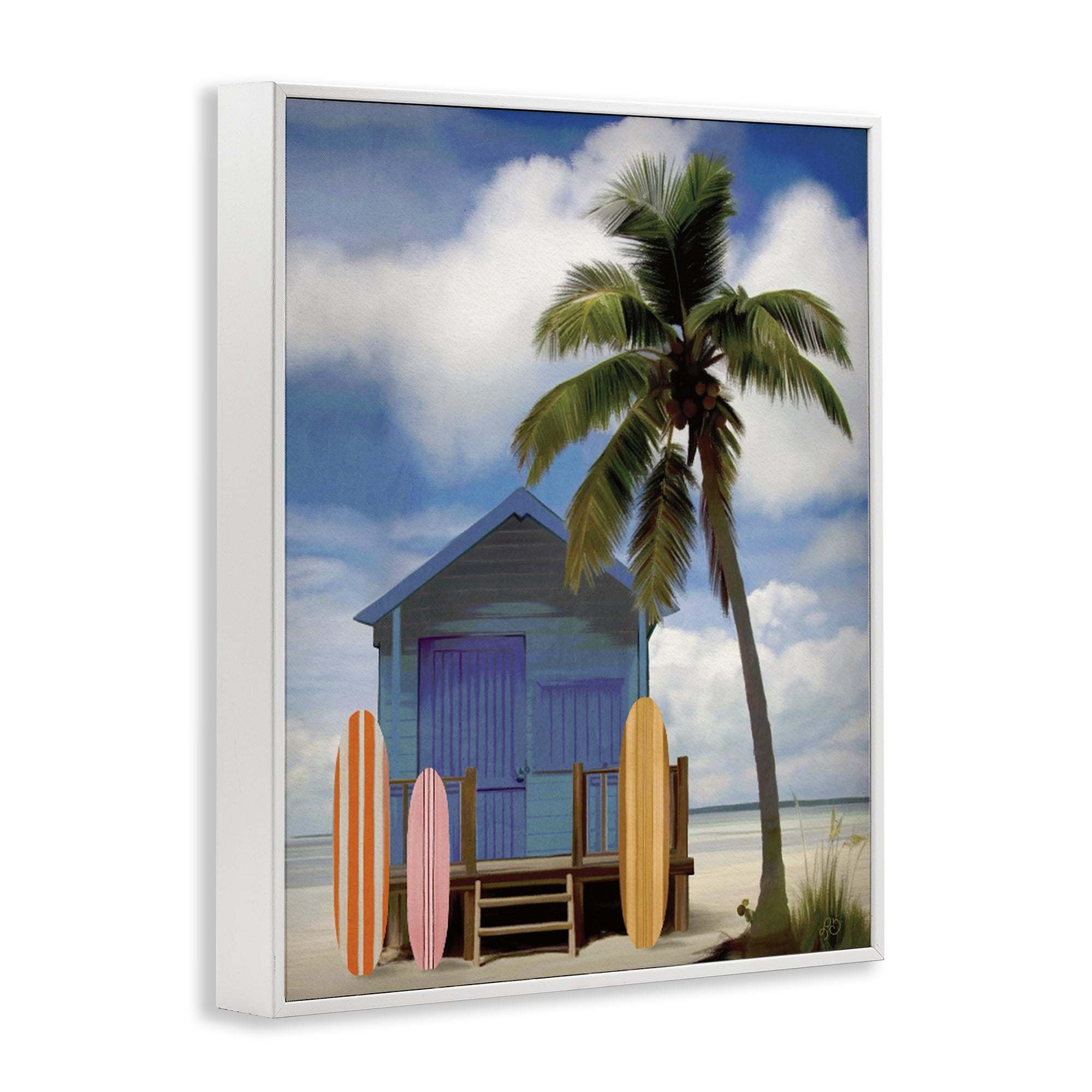 Stupell Industries Palm Overhanging Surf Shop White Framed Giclee Art, design by Lisa R Dumm