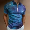 thumbnail image 2 of Purple Galaxy Men Zipper T-shirt Summer Casual Short Sleeve T-shirt Top, 2 of 7