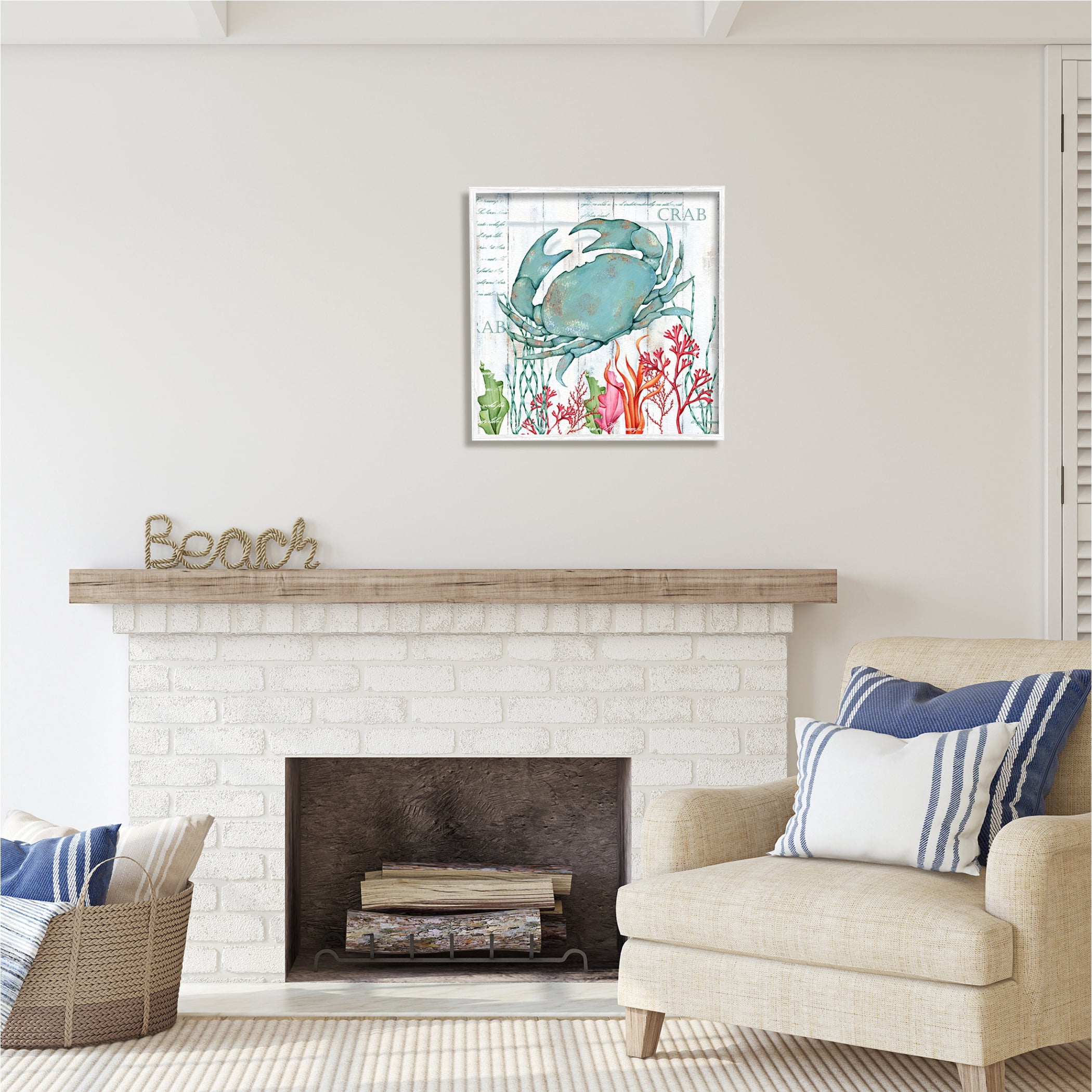 Stupell Industries Rustic Crab & Coral Animals & Insects Painting White Framed Art Print Wall Art, 24 x 24
