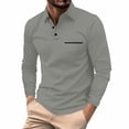 thumbnail image 2 of Men's Polo Shirts Long Sleeve Chest Pocket Collared Golf Shirts Men's Casual Shirts Business Casual Shirts Gray M, 2 of 5