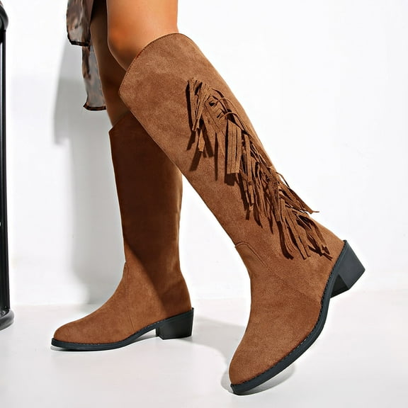 POROPL Mid Calf Boots for Women High Heel Tassel Shoes,Boots Size 4.5