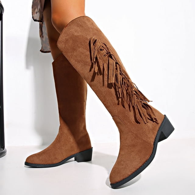Styesk Bottes pour Femmes Bottes à Talons Hauts pour Femmes Mi-Mollet Bout Rond Bottes de Couleur Unie Chaussures Décontractées Bottes de Travail pour Femmes