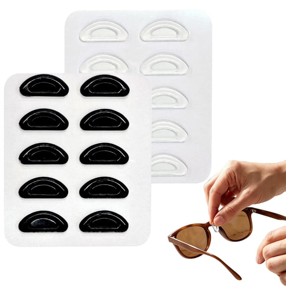 BESEW7 Silicone Adhesive Nose Pads for Glasses, Soft Anti-Slip Eyeglass Repair Kit for Eyeglasses Sunglasses Reading Glasses Replacement Black 10PC