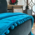 thumbnail image 3 of LOMAO Flannel Blanket Soft Throw Blanket with Pompom Fringe Lightweight Bed Blanket Fit Couch Sofa(90"x 90")(Lake Blue), 3 of 8