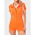 thumbnail image 3 of Diconna Women's Short Jumpsuit Solid Color Ribbed Short Sleeve Lapel Front Button Slim Playsuit Summer Clothing Rompers, 3 of 9