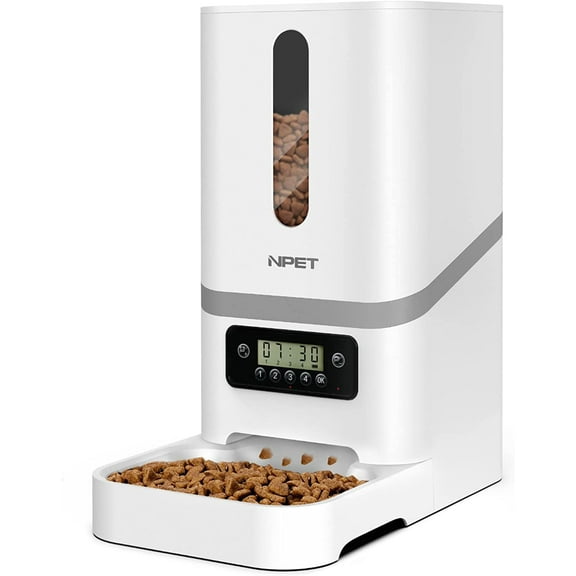 NPET Automatic Cat Feeder, 6L Dog Food Dispenser with Desiccant Bag for Pet Dry Food, 1-4 Meal Per Day Automatic Dog Feeder for Cats & Dogs (White)