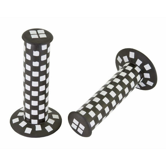Alta Bicycle Vintage Checkered BMX Style 124mm Long Bicycle Grips, Multiple Colors. (Black/White)