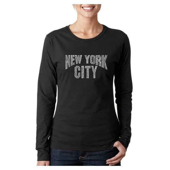 LA Pop Art Women's Word Art Long Sleeve T-Shirt - NYC NEIGHBORHOODS