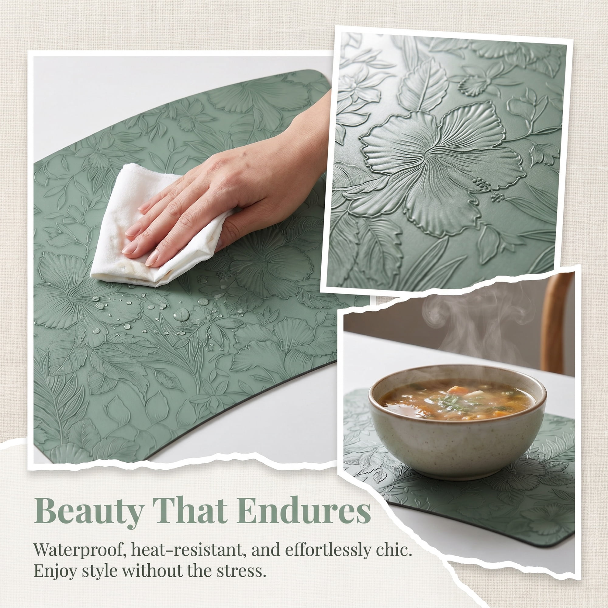 Unique Bargains Set of 6 Place Mat Faux Leather Table Placemats Washable Green 19x12in